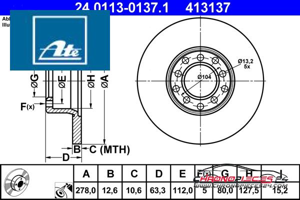 Achat de ATE 24.0113-0137.1 Disque de frein pas chères