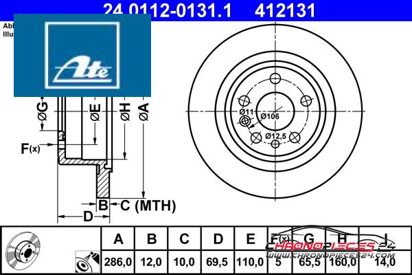 Achat de ATE 24.0112-0131.1 Disque de frein pas chères