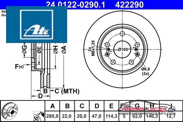 Achat de ATE 24.0122-0290.1 Disque de frein pas chères
