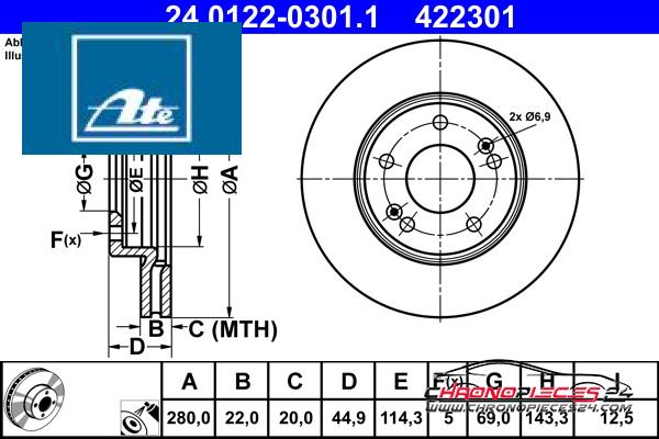 Achat de ATE 24.0122-0301.1 Disque de frein pas chères