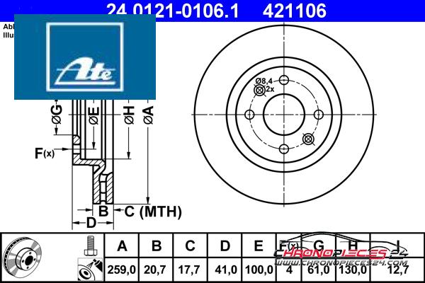 Achat de ATE 24.0121-0106.1 Disque de frein pas chères