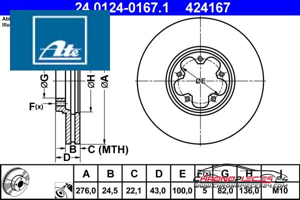 Achat de ATE 24.0124-0167.1 Disque de frein pas chères