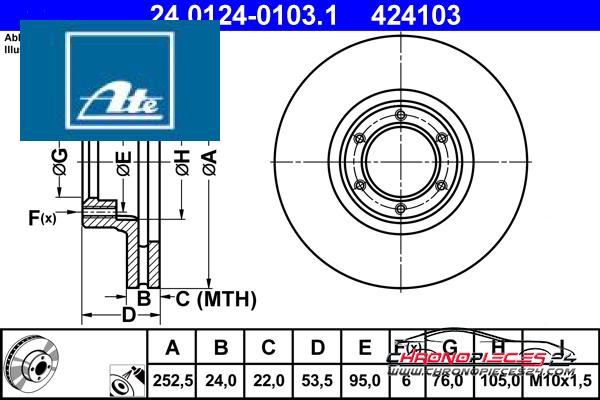 Achat de ATE 24.0124-0103.1 Disque de frein pas chères