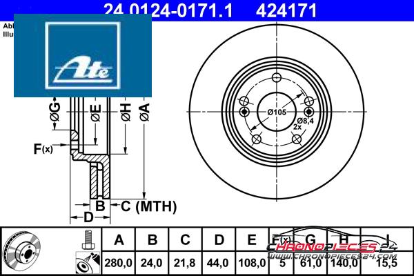 Achat de ATE 24.0124-0171.1 Disque de frein pas chères