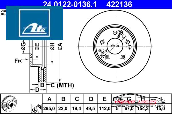 Achat de ATE 24.0122-0136.1 Disque de frein pas chères