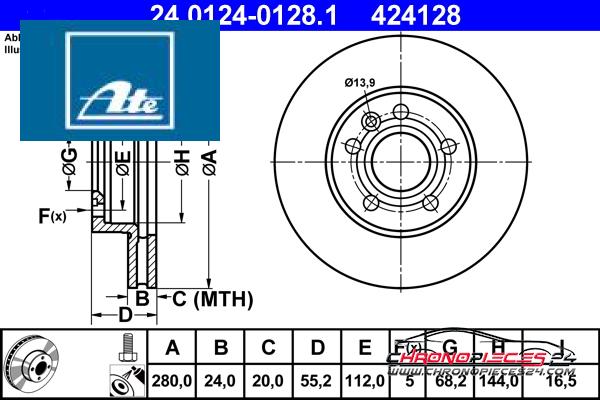 Achat de ATE 24.0124-0128.1 Disque de frein pas chères