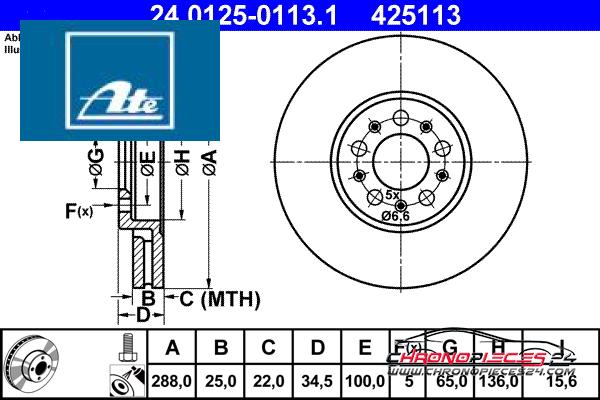 Achat de ATE 24.0125-0113.1 Disque de frein pas chères