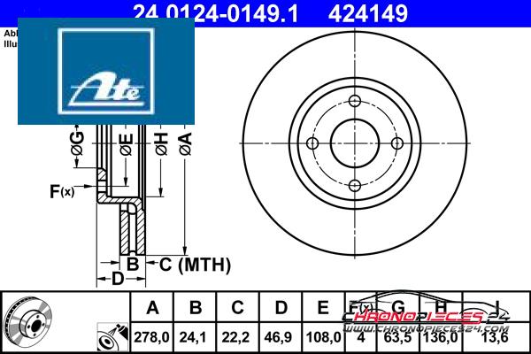 Achat de ATE 24.0124-0149.1 Disque de frein pas chères