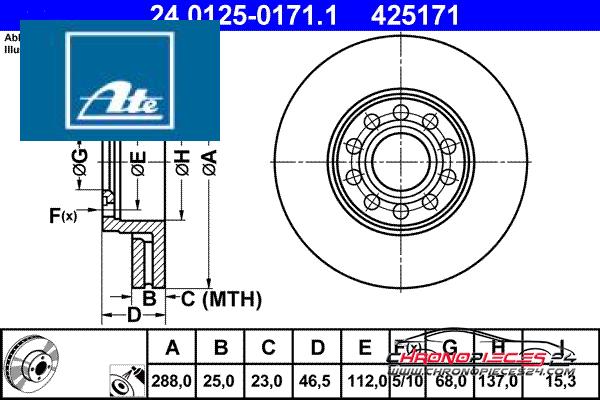 Achat de ATE 24.0125-0171.1 Disque de frein pas chères