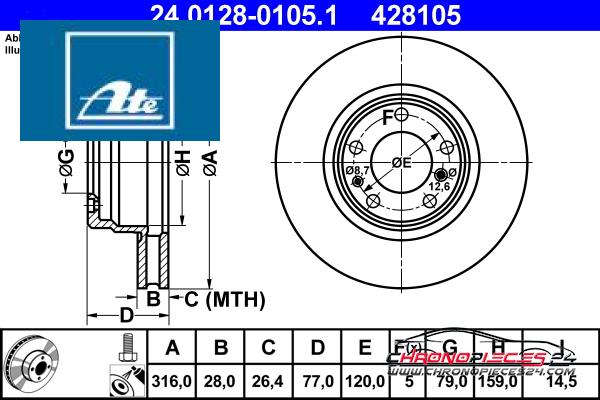 Achat de ATE 24.0128-0105.1 Disque de frein pas chères