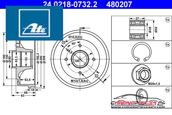 Achat de ATE 24.0218-0732.2 Tambour de frein pas chères