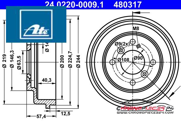 Achat de ATE 24.0220-0009.1 Tambour de frein pas chères