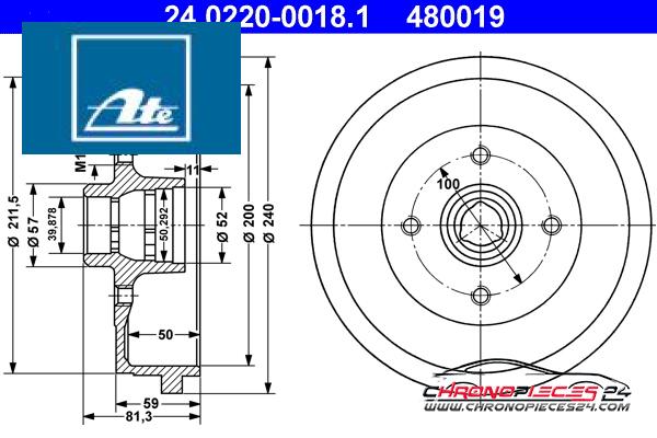 Achat de ATE 24.0220-0018.1 Tambour de frein pas chères