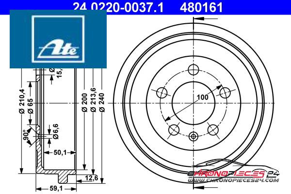 Achat de ATE 24.0220-0037.1 Tambour de frein pas chères