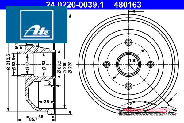 Achat de ATE 24.0220-0039.1 Tambour de frein pas chères