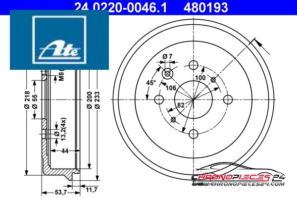 Achat de ATE 24.0220-0046.1 Tambour de frein pas chères