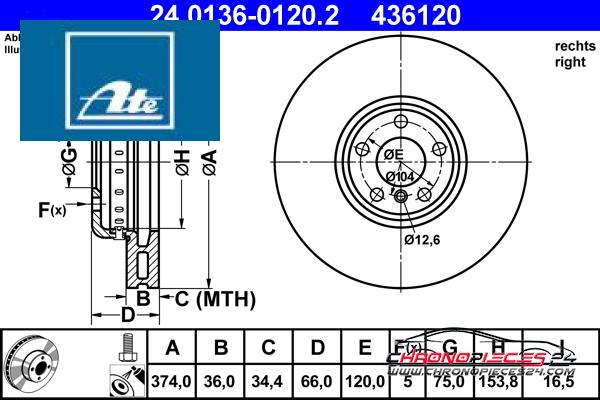 Achat de ATE 24.0136-0120.2 Disque de frein pas chères