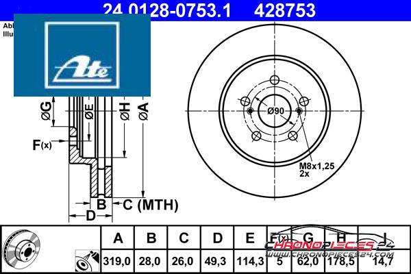 Achat de ATE 24.0128-0753.1 Disque de frein pas chères