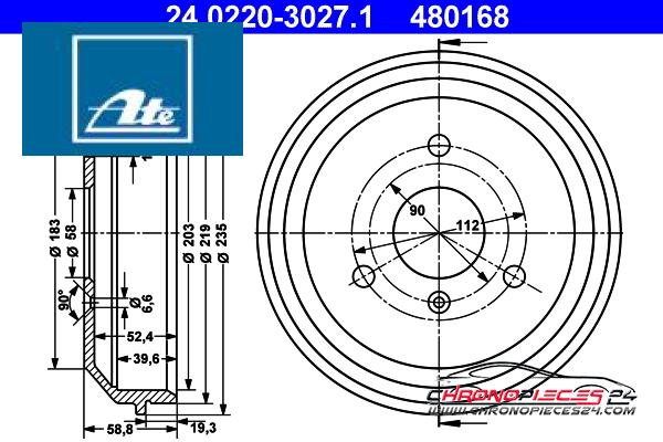 Achat de ATE 24.0220-3027.1 Tambour de frein pas chères