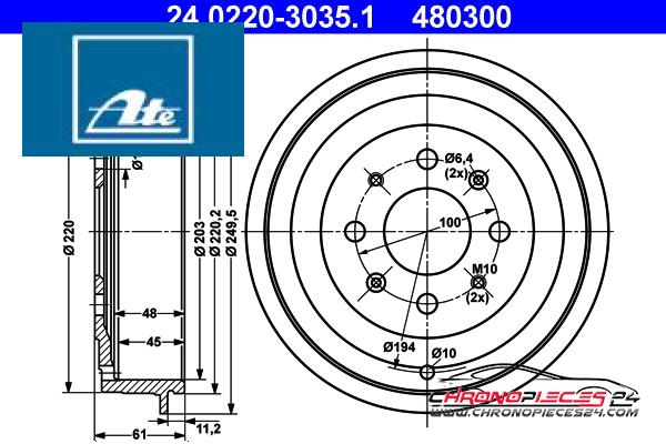 Achat de ATE 24.0220-3035.1 Tambour de frein pas chères