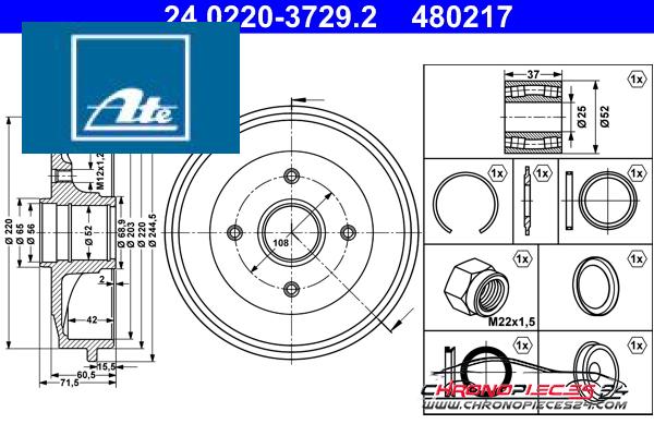 Achat de ATE 24.0220-3729.2 Tambour de frein pas chères