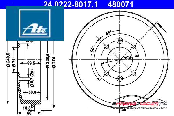 Achat de ATE 24.0222-8017.1 Tambour de frein pas chères