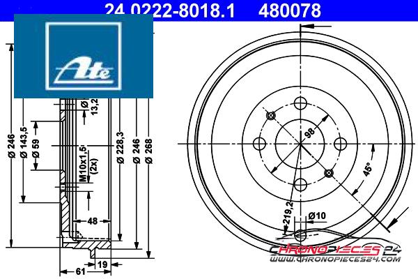 Achat de ATE 24.0222-8018.1 Tambour de frein pas chères