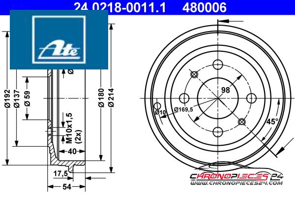 Achat de ATE 24.0218-0011.1 Tambour de frein pas chères