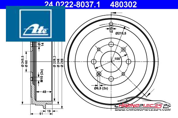 Achat de ATE 24.0222-8037.1 Tambour de frein pas chères