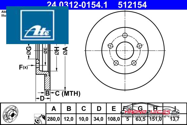 Achat de ATE 24.0312-0154.1 Disque de frein pas chères