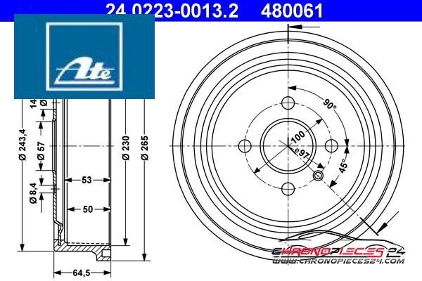 Achat de ATE 24.0223-0013.2 Tambour de frein pas chères