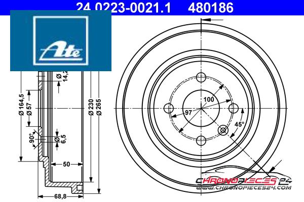 Achat de ATE 24.0223-0021.1 Tambour de frein pas chères