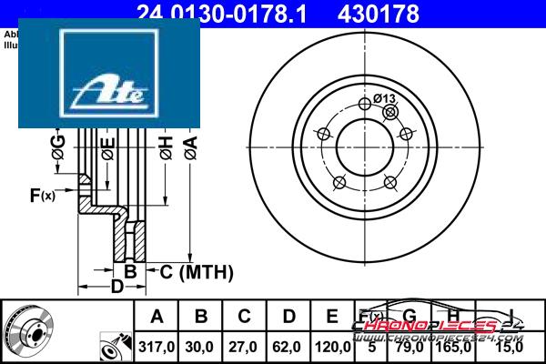 Achat de ATE 24.0130-0178.1 Disque de frein pas chères
