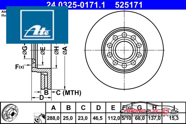 Achat de ATE 24.0325-0171.1 Disque de frein pas chères