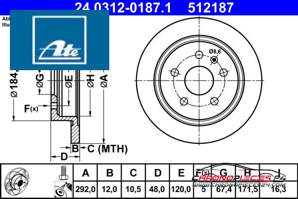 Achat de ATE 24.0312-0187.1 Disque de frein pas chères