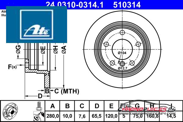 Achat de ATE 24.0310-0314.1 Disque de frein pas chères