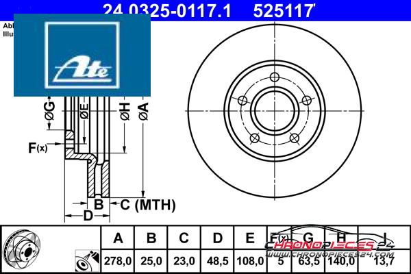 Achat de ATE 24.0325-0117.1 Disque de frein pas chères