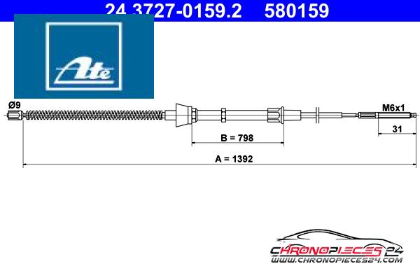 Achat de ATE 24.3727-0159.2 Tirette à câble, frein de stationnement pas chères