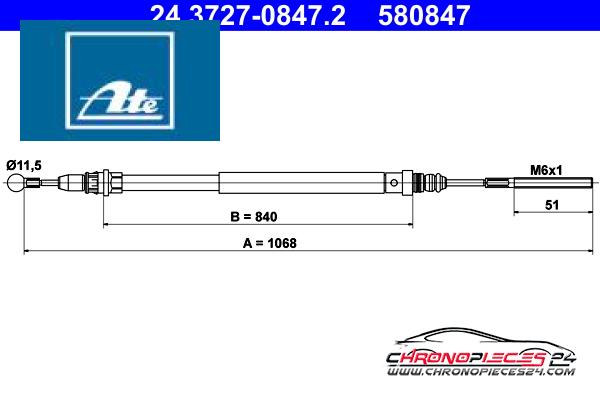 Achat de ATE 24.3727-0847.2 Tirette à câble, frein de stationnement pas chères