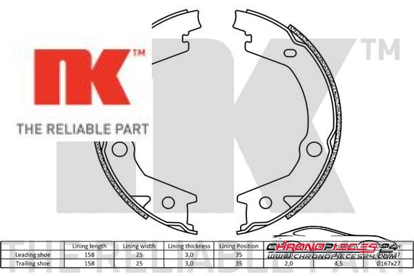 Achat de NK 2734745 Jeu de mâchoires de frein, frein de stationnement pas chères