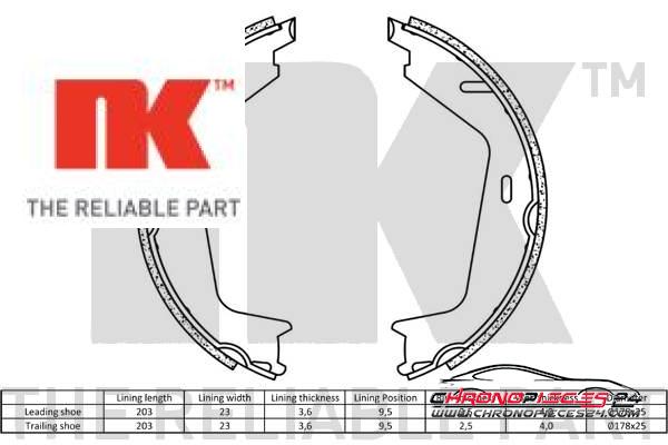 Achat de NK 2748578 Jeu de mâchoires de frein, frein de stationnement pas chères