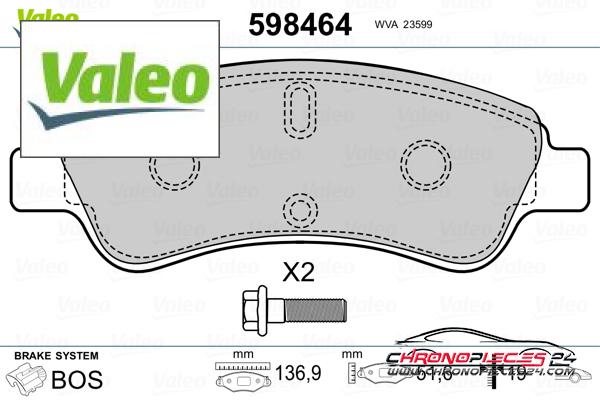 Achat de VALEO 598464 Kit de plaquettes de frein, frein à disque pas chères