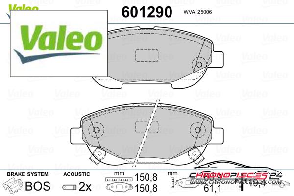 Achat de VALEO 601290 Kit de plaquettes de frein, frein à disque pas chères