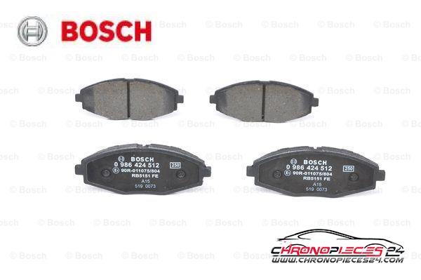 Achat de BOSCH 0 986 424 512 Kit de plaquettes de frein, frein à disque pas chères