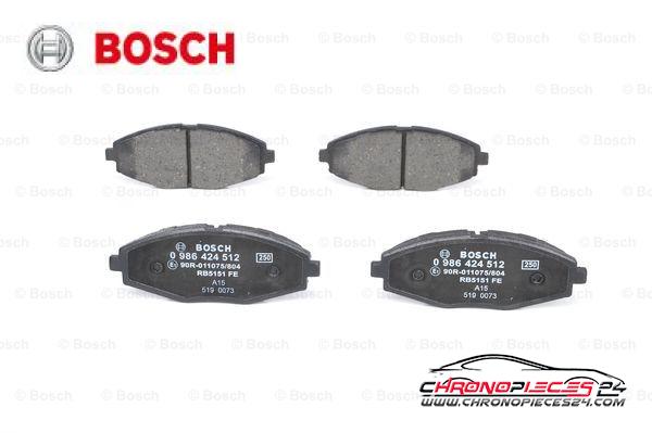 Achat de BOSCH 0 986 424 512 Kit de plaquettes de frein, frein à disque pas chères