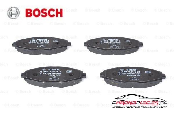 Achat de BOSCH 0 986 424 512 Kit de plaquettes de frein, frein à disque pas chères