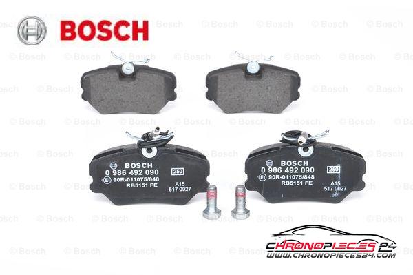 Achat de BOSCH 0 986 492 090 Kit de plaquettes de frein, frein à disque pas chères