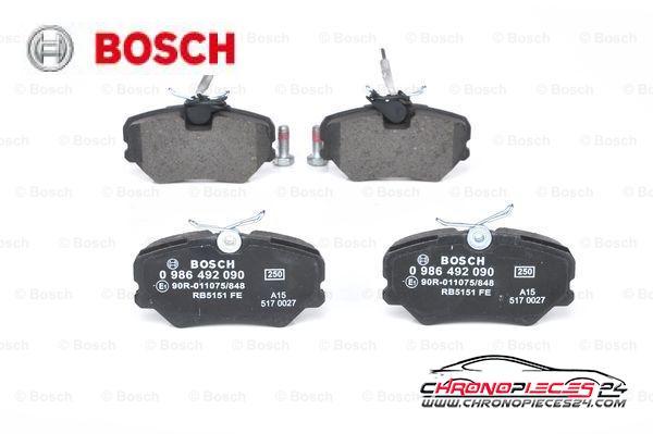 Achat de BOSCH 0 986 492 090 Kit de plaquettes de frein, frein à disque pas chères