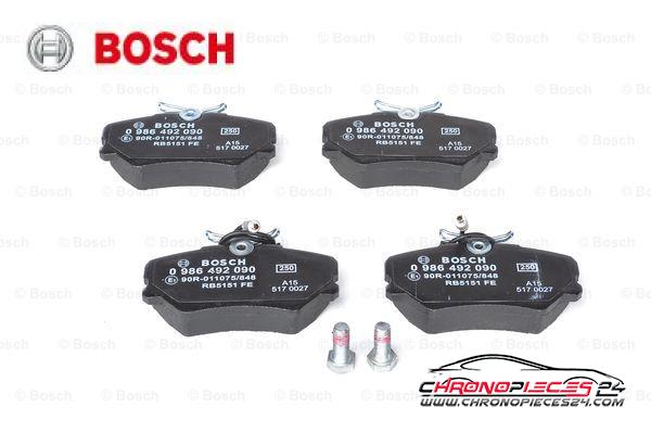 Achat de BOSCH 0 986 492 090 Kit de plaquettes de frein, frein à disque pas chères