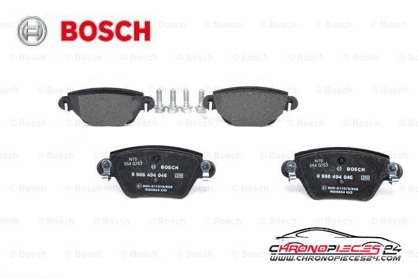 Achat de BOSCH 0 986 494 046 Kit de plaquettes de frein, frein à disque pas chères